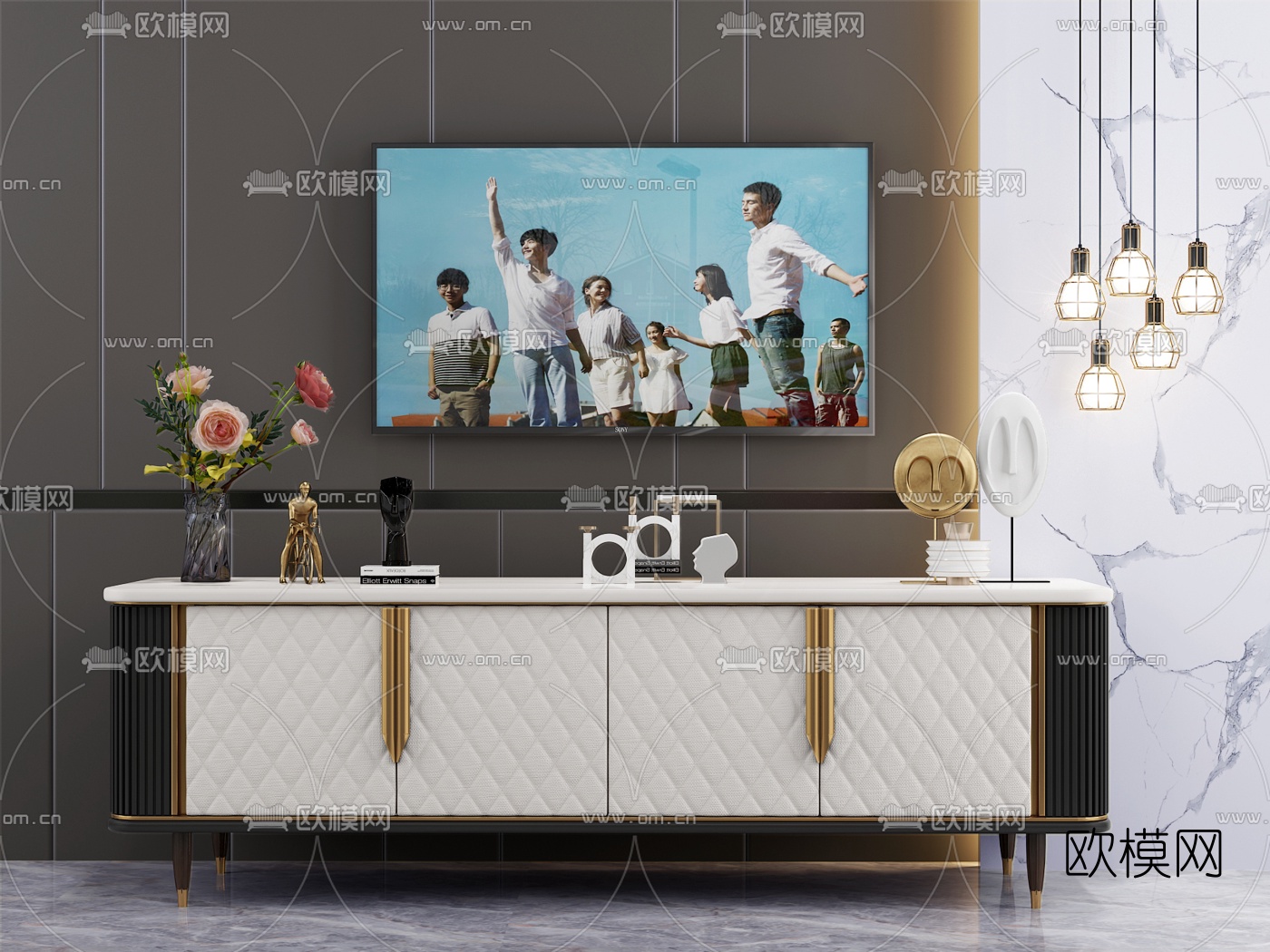 现代轻奢电视柜免费3d模型下载