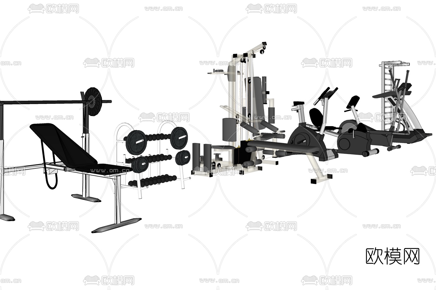 现代健身设备免费su模型下载