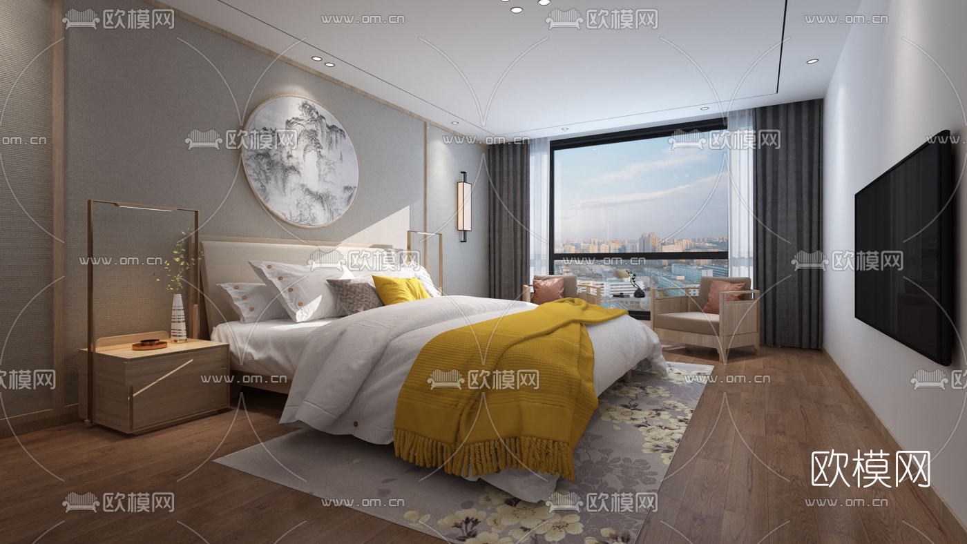新中式主卧室免费3d模型
