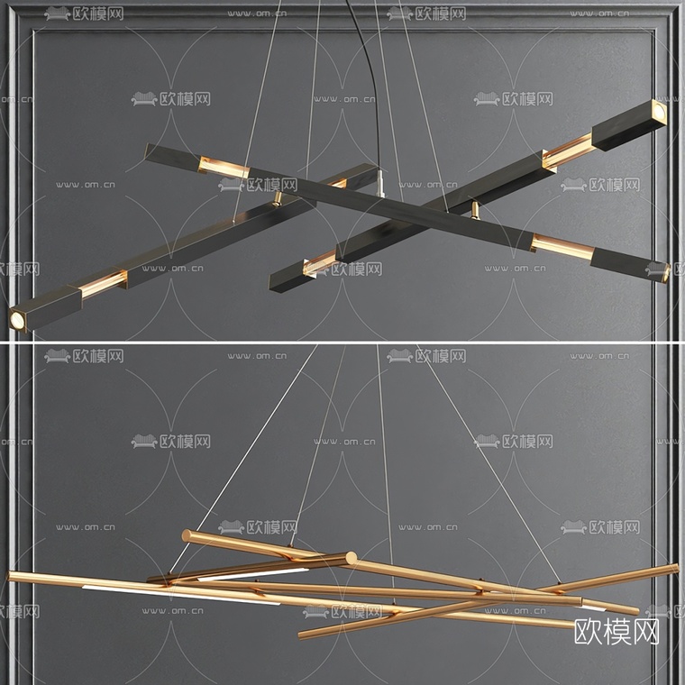 现代金属条形吊灯3d模型下载_ID10443163_3dmax免费模型-欧模网