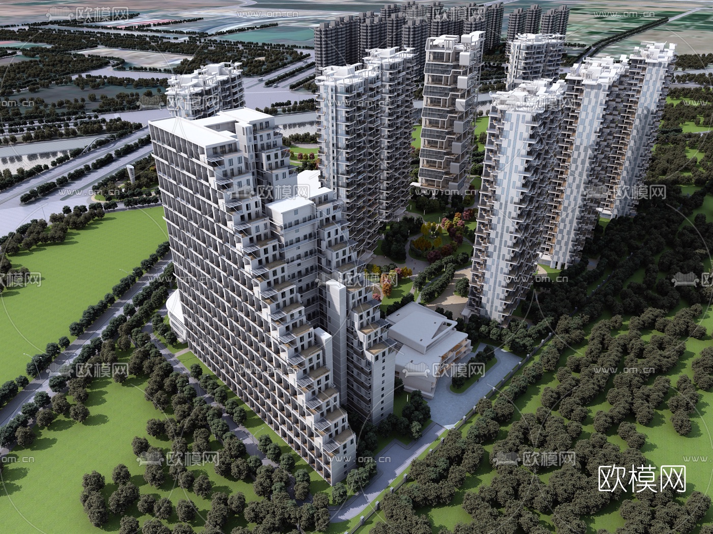 现代住宅小区建筑外观3d模型