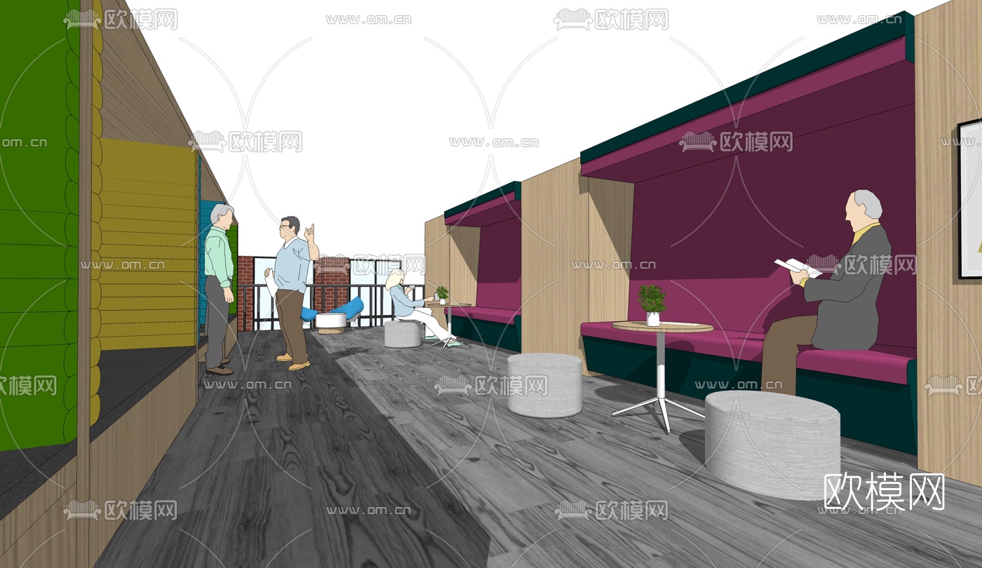 现代办公洽谈区su模型下载（渲染图2）