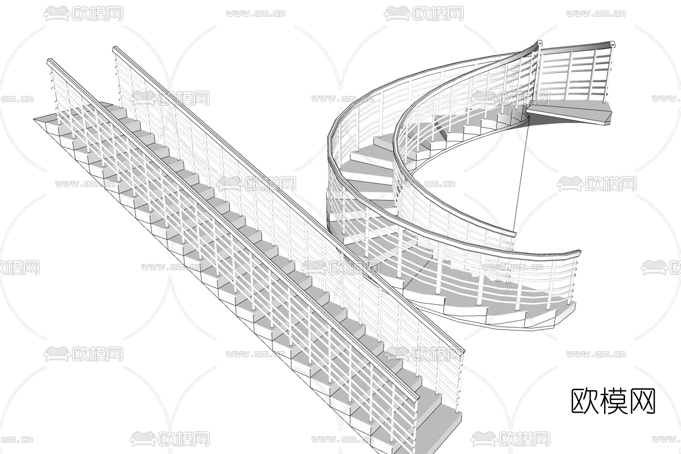 现代螺旋楼梯免费su模型下载