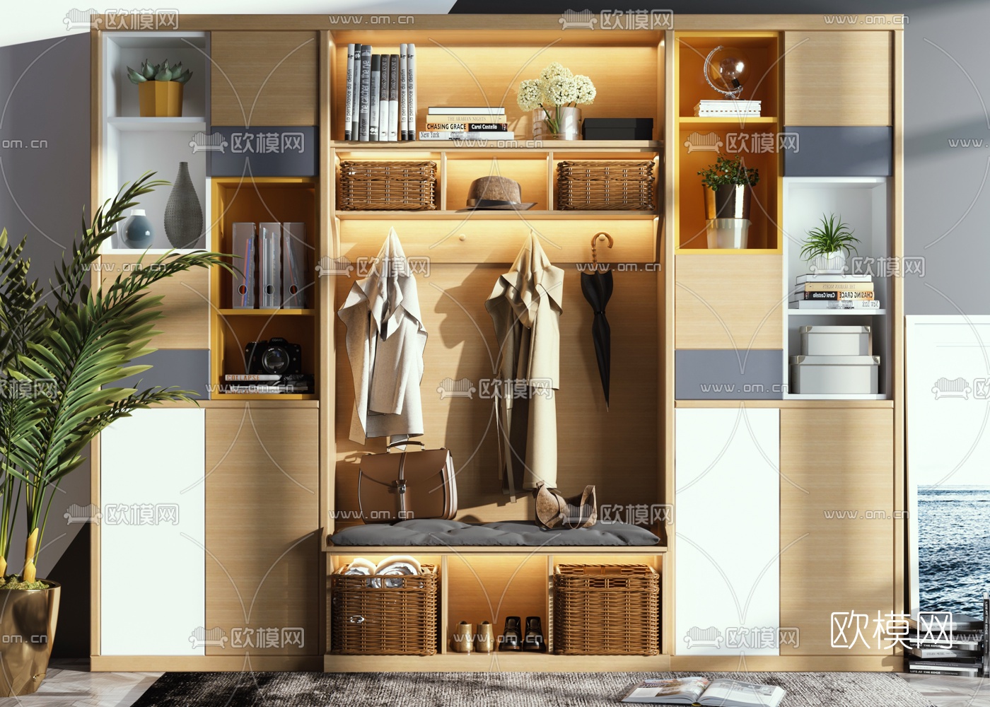 北欧实木多功能鞋柜3d模型下载