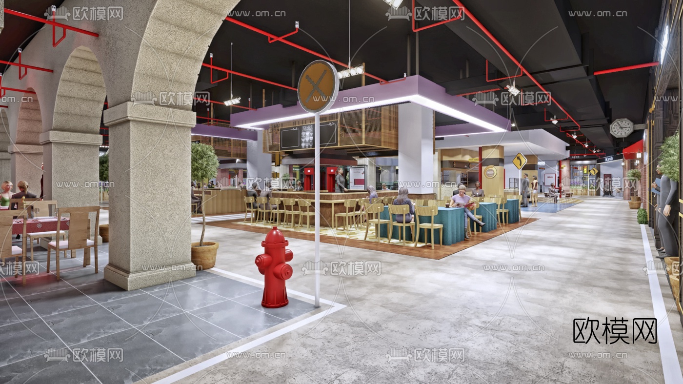 现代街景主题餐厅su模型下载（渲染图3）