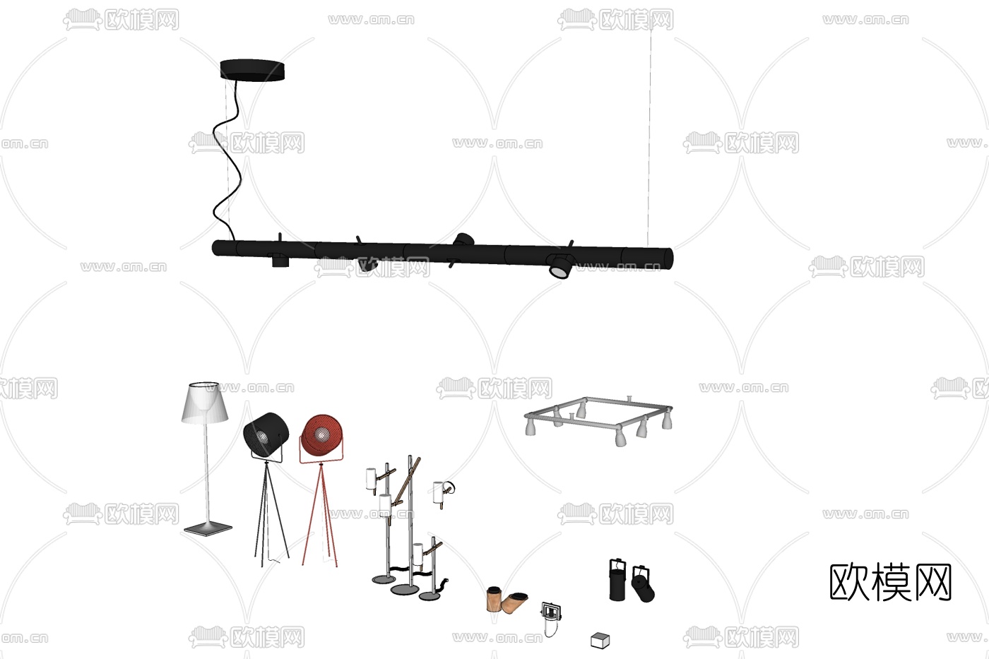现代金属落地灯组合免费su模型下载
