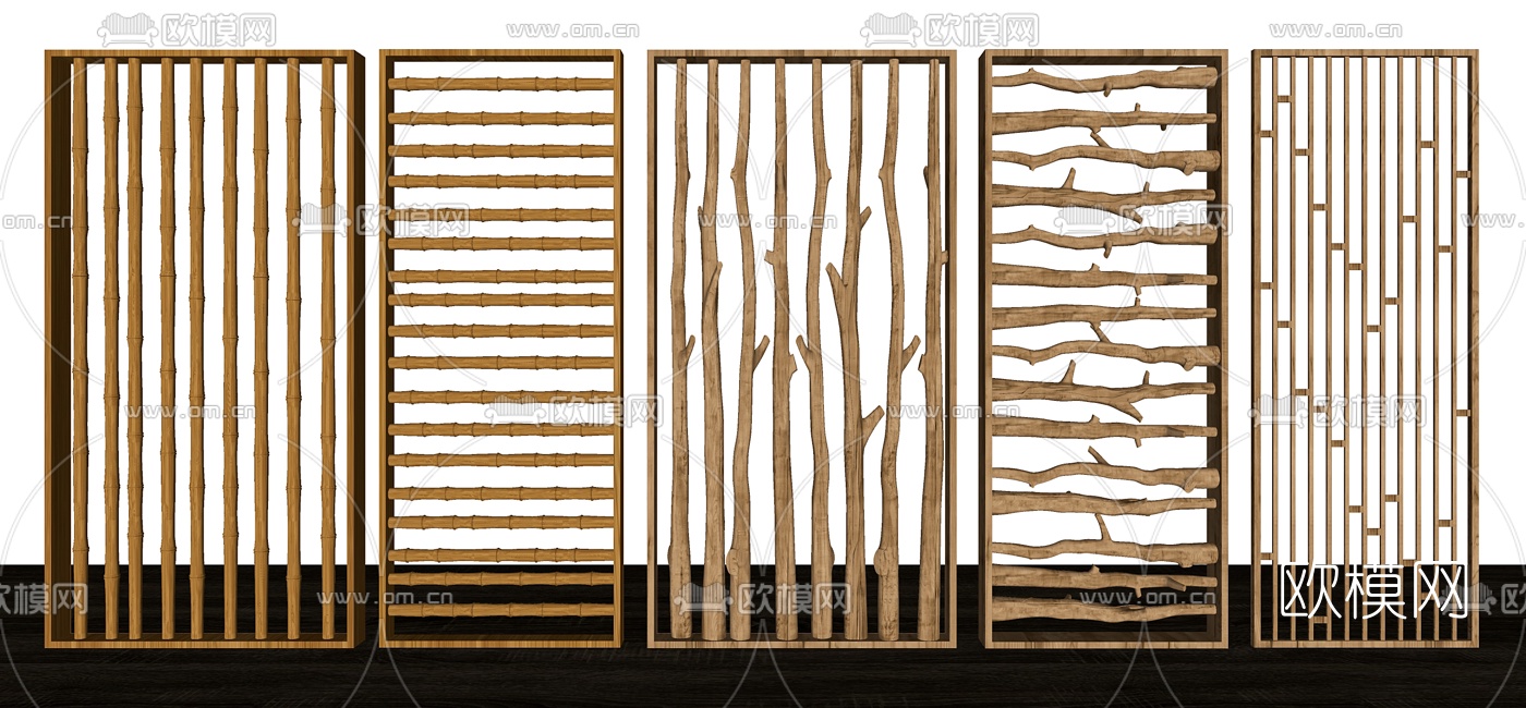 自然风原木竹子屏风隔断su模型下载
