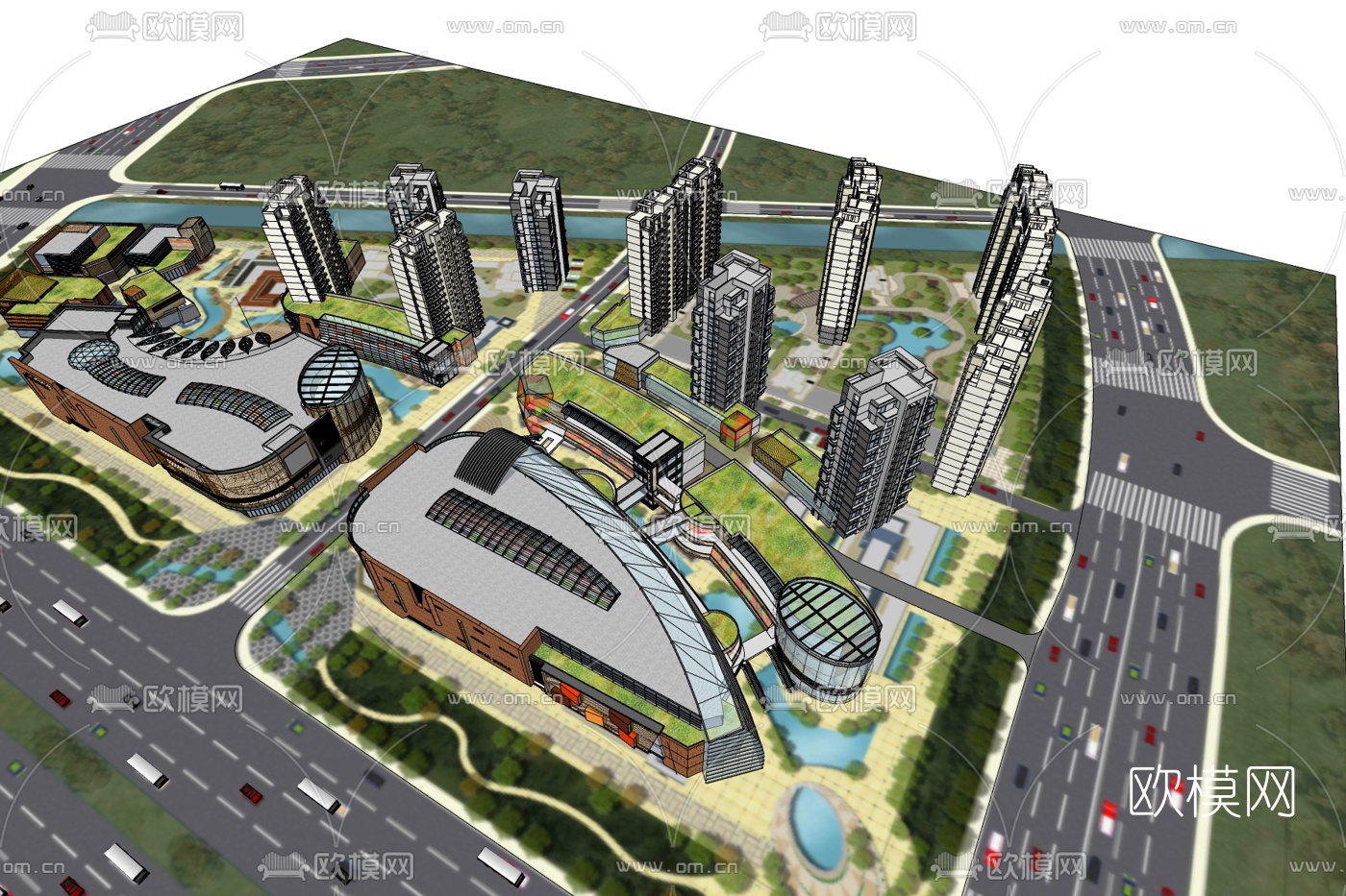 现代商业区规划免费su模型下载