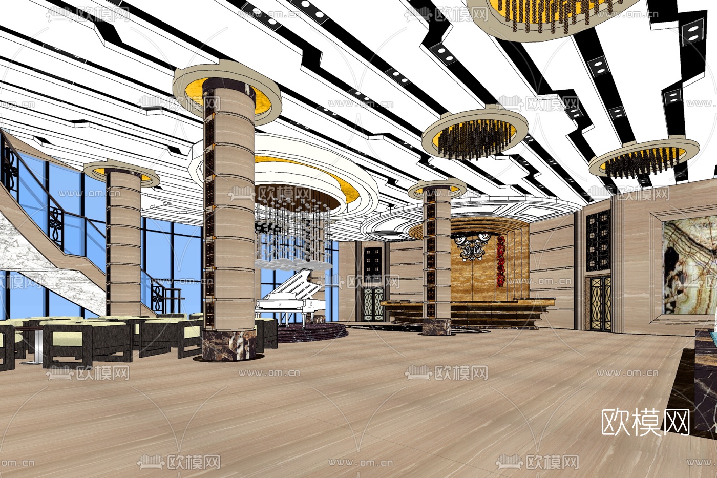 新古典酒店大堂免费su模型下载