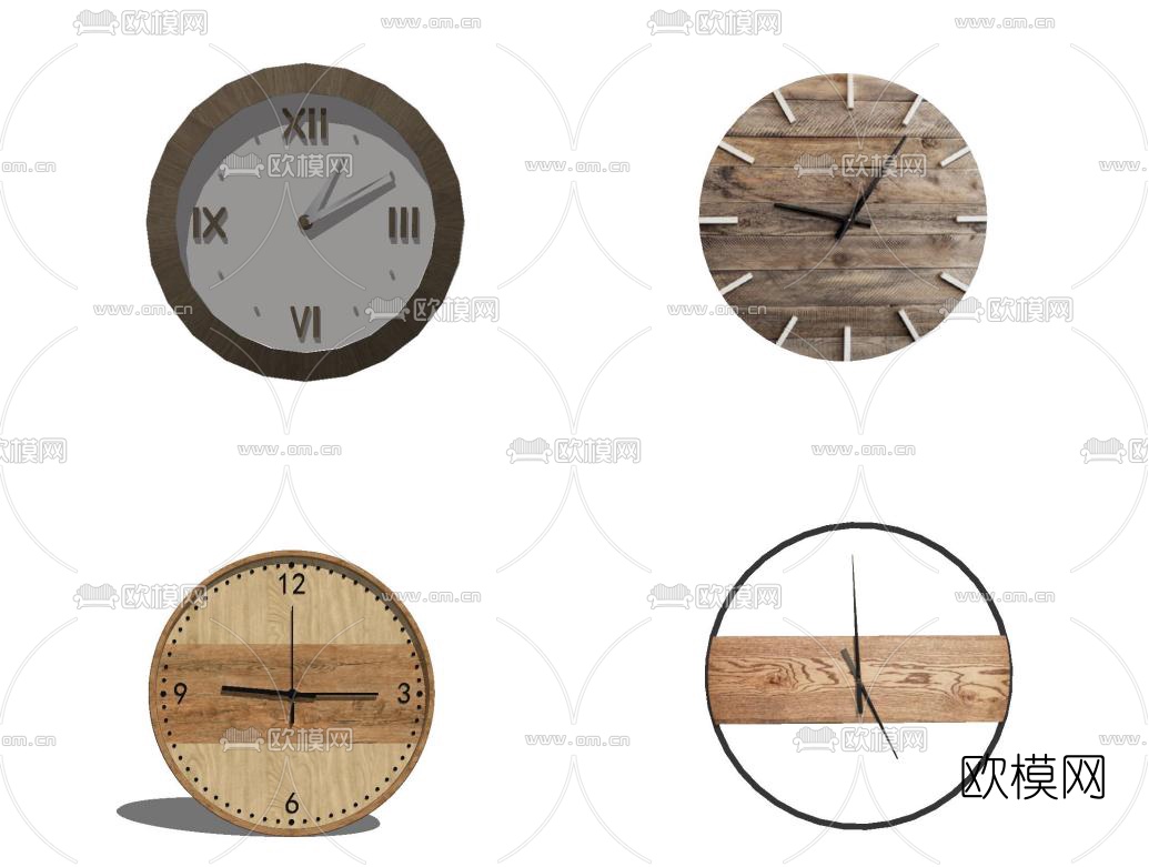 北欧圆形挂钟时钟su模型下载