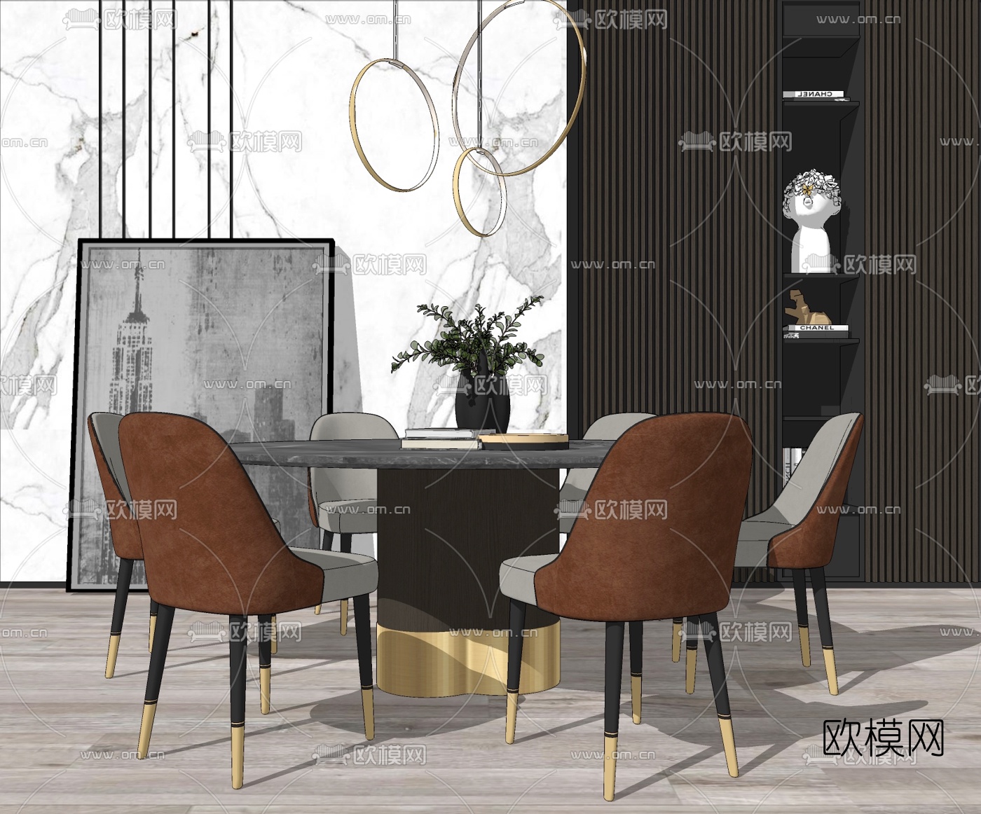 现代轻奢餐桌椅su模型下载
