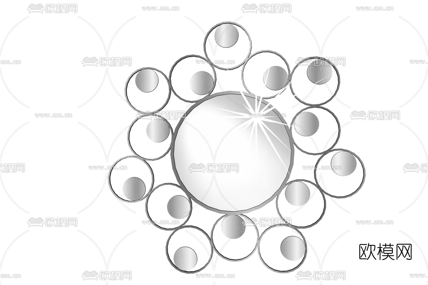 现代铁艺圆形装饰镜免费su模型下载