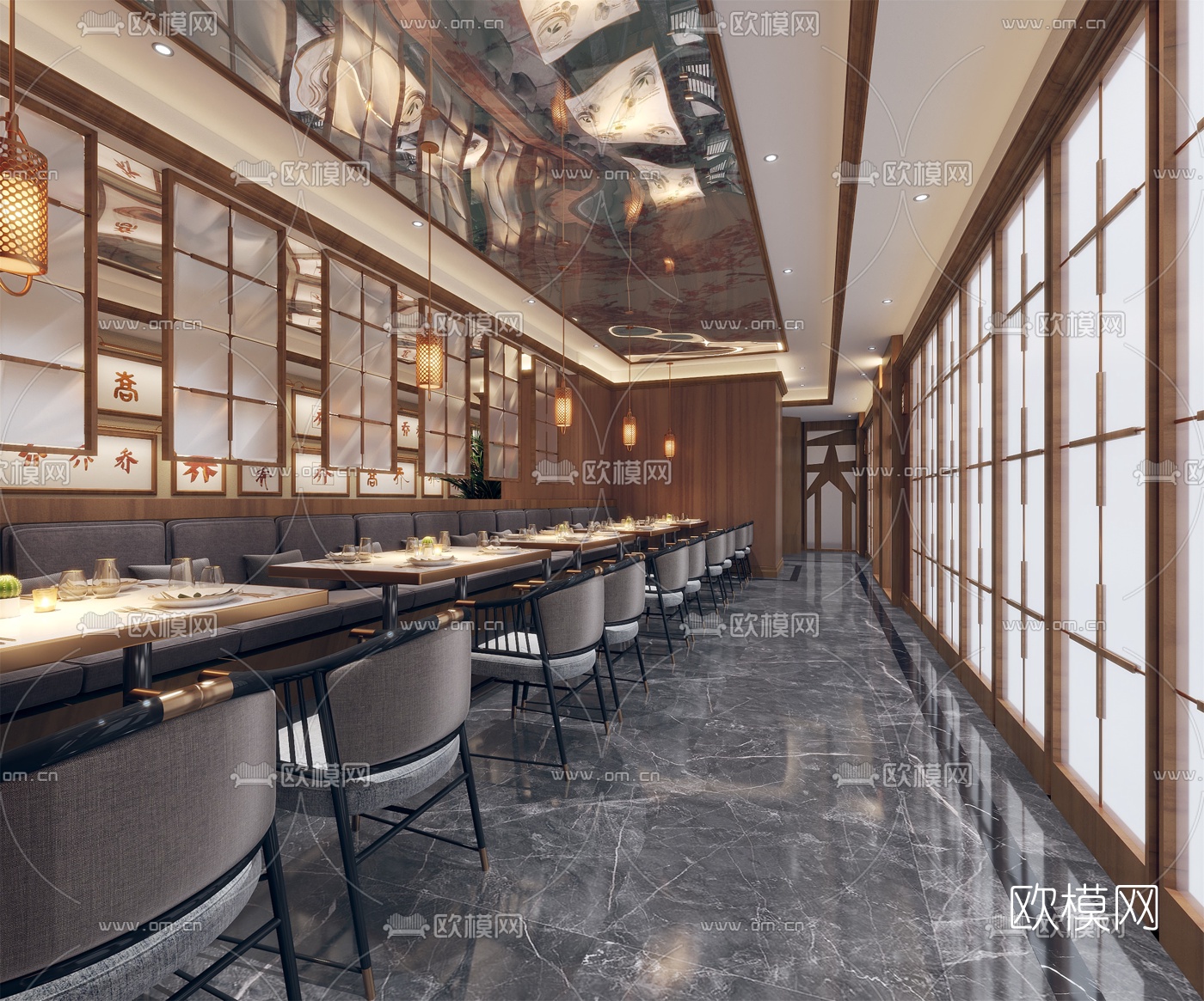 中式中餐厅3d模型下载（渲染图3）