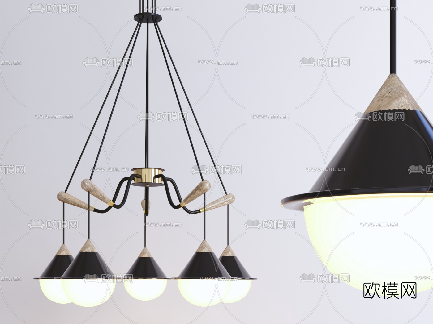 现代金属多头吊灯3d模型下载
