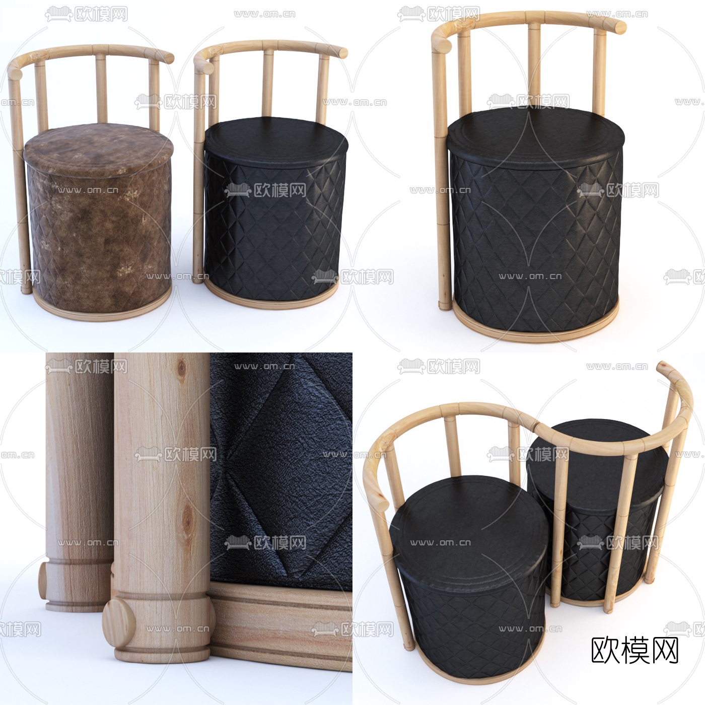 现代靠背凳子3d模型下载（渲染图1）