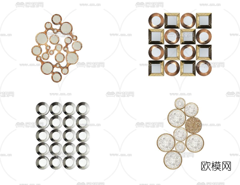 现代金属装饰镜组合su模型下载