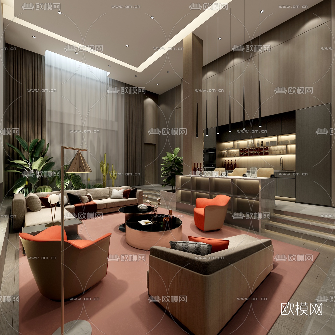 现代轻奢别墅大堂3d模型