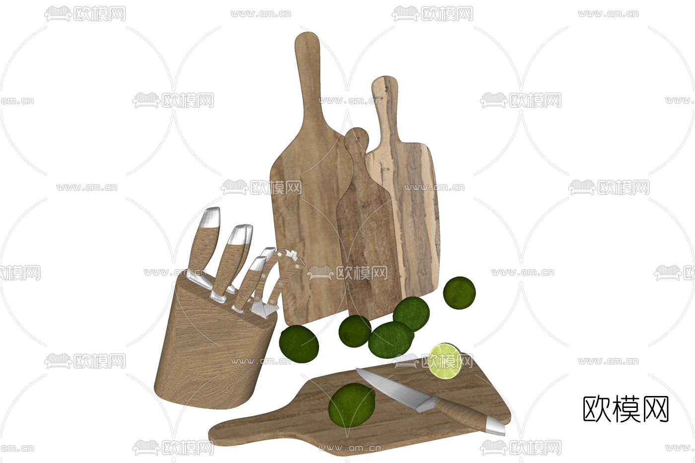 北欧原木砧板菜刀免费su模型下载