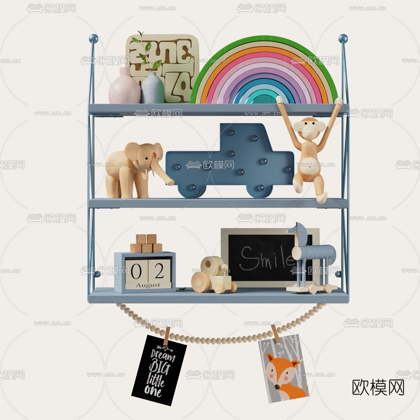 现代儿童玩具装饰架3d模型下载（渲染图1）