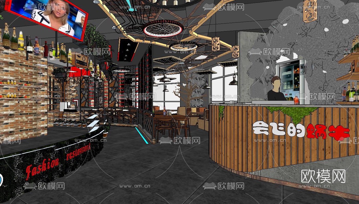 工业风中餐厅su模型
