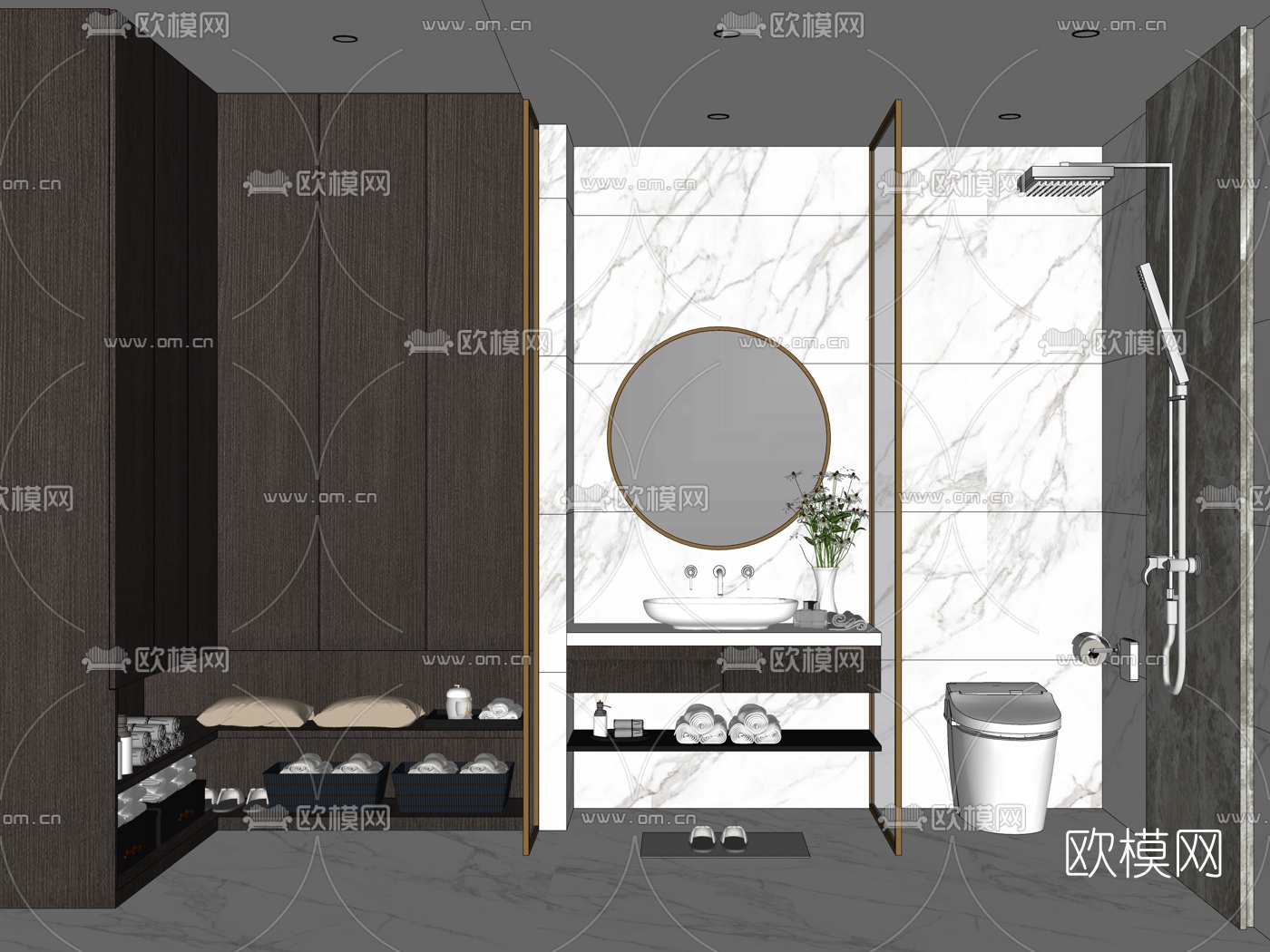 现代酒店卫生间su模型下载