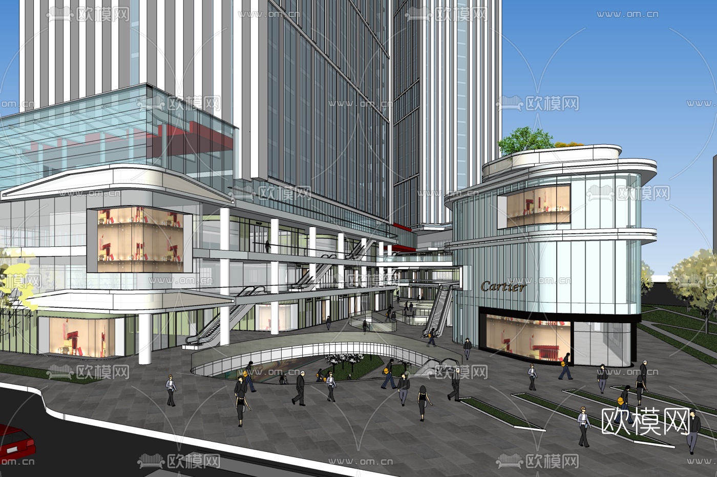 现代商业街免费su模型下载