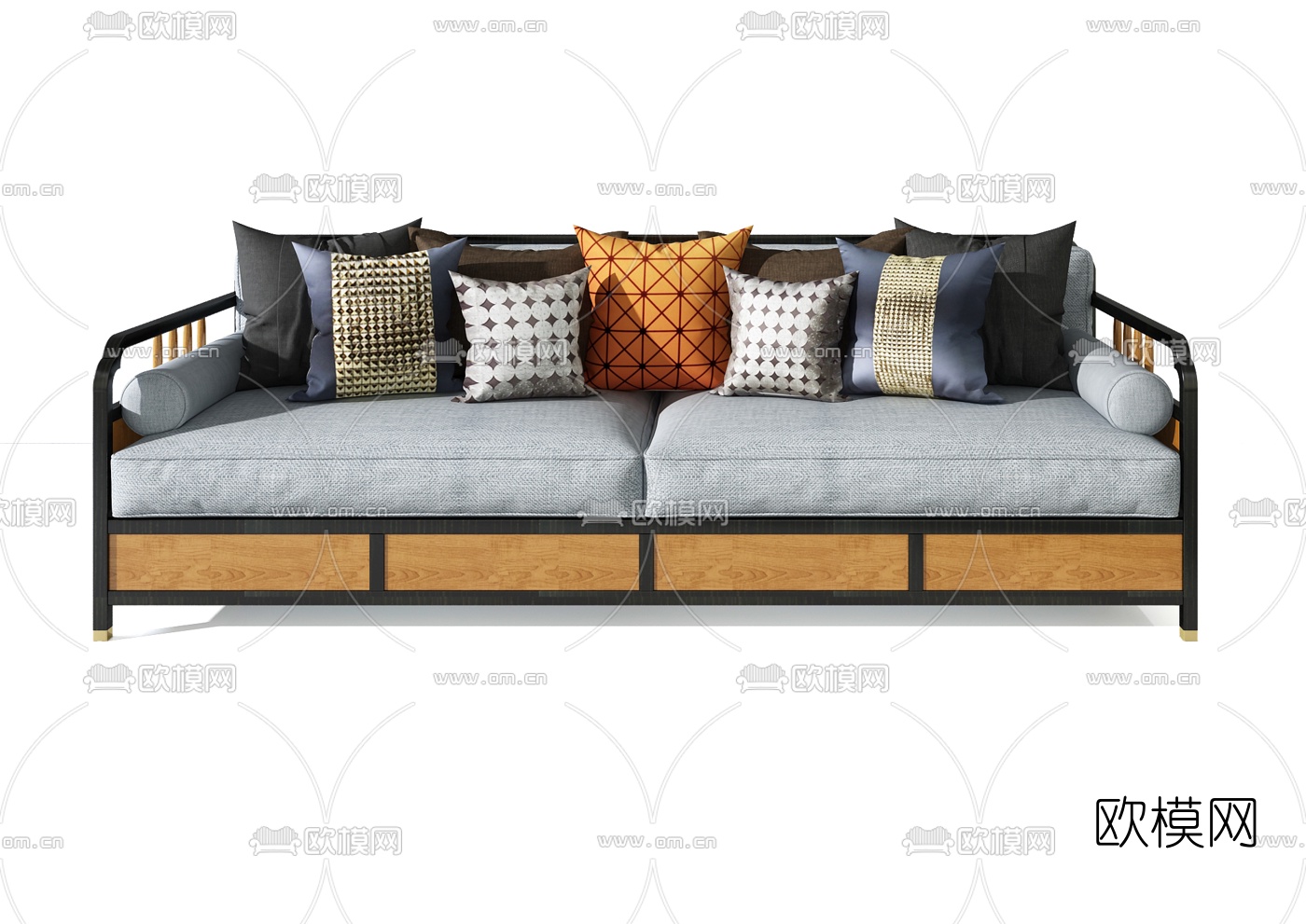 新中式布艺多人沙发3d模型下载（渲染图2）