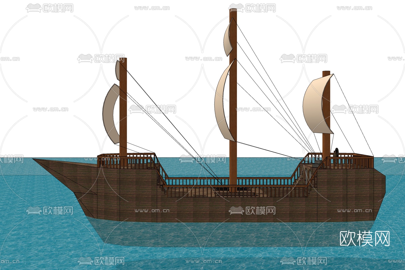 中式古代帆船免费su模型下载