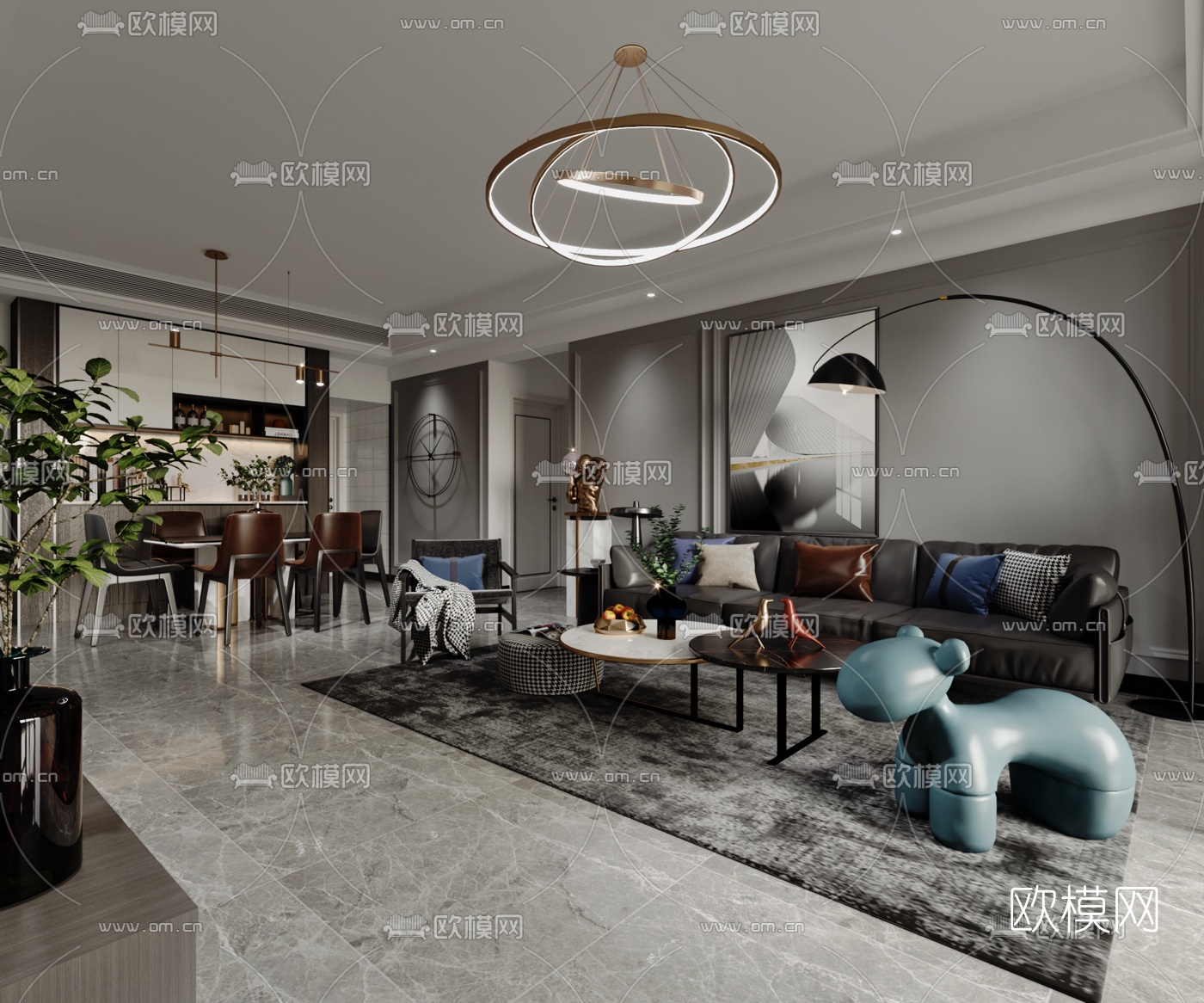 现代格调灰雅客餐厅3d模型下载（渲染图3）