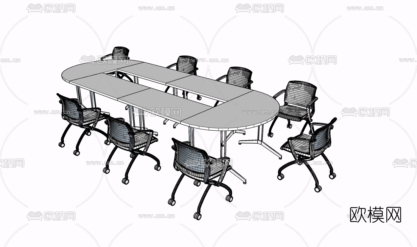 现代会议桌椅免费su模型下载