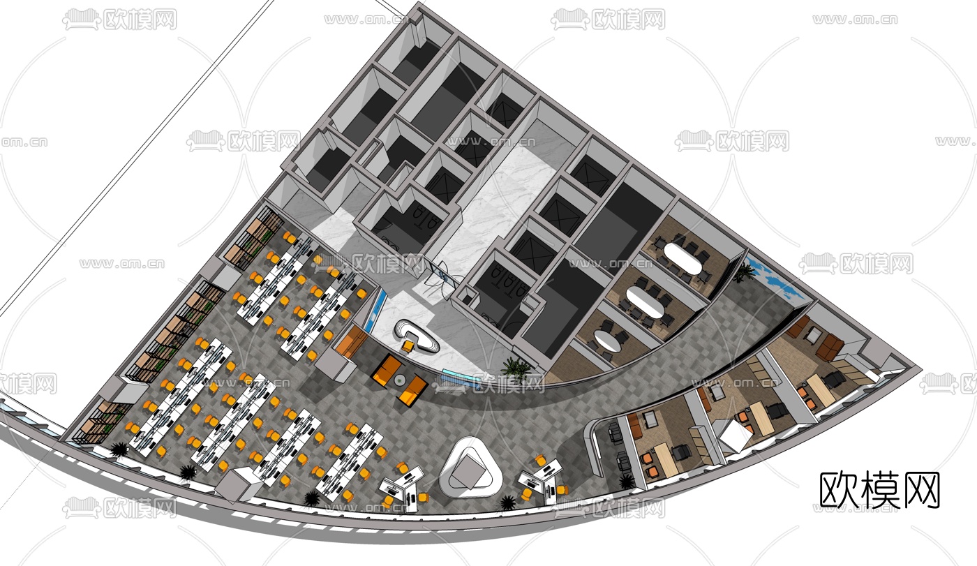 现代办公区su模型下载（渲染图2）