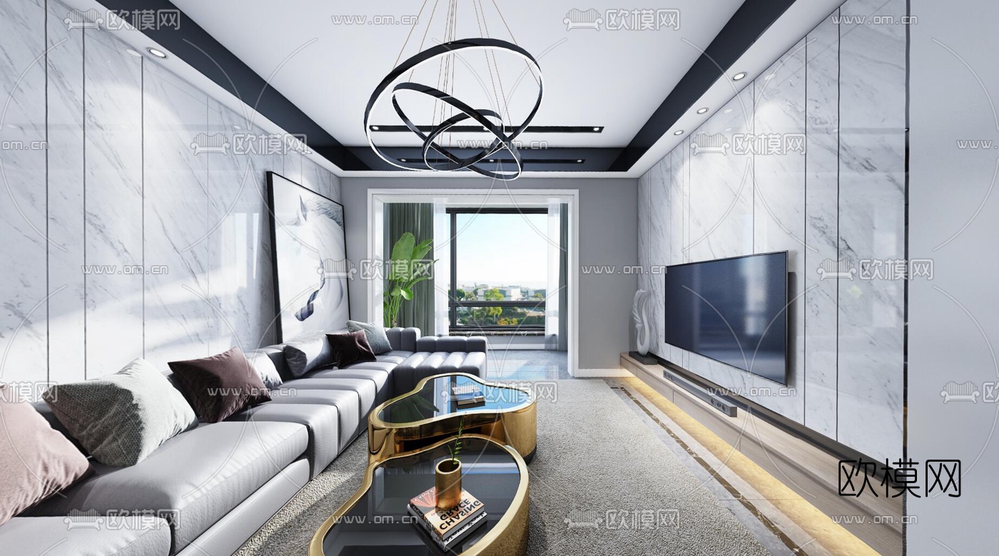 现代客厅餐厅vr全景3d模型