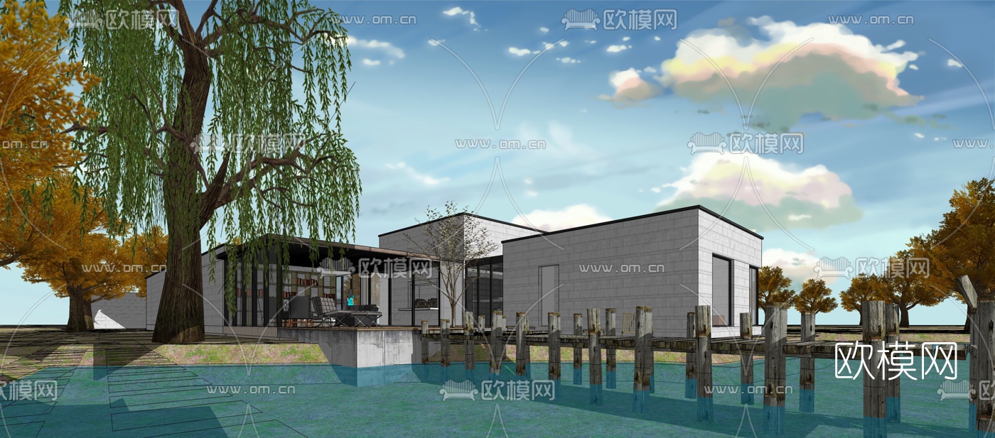 现代别墅景观su模型下载（渲染图6）