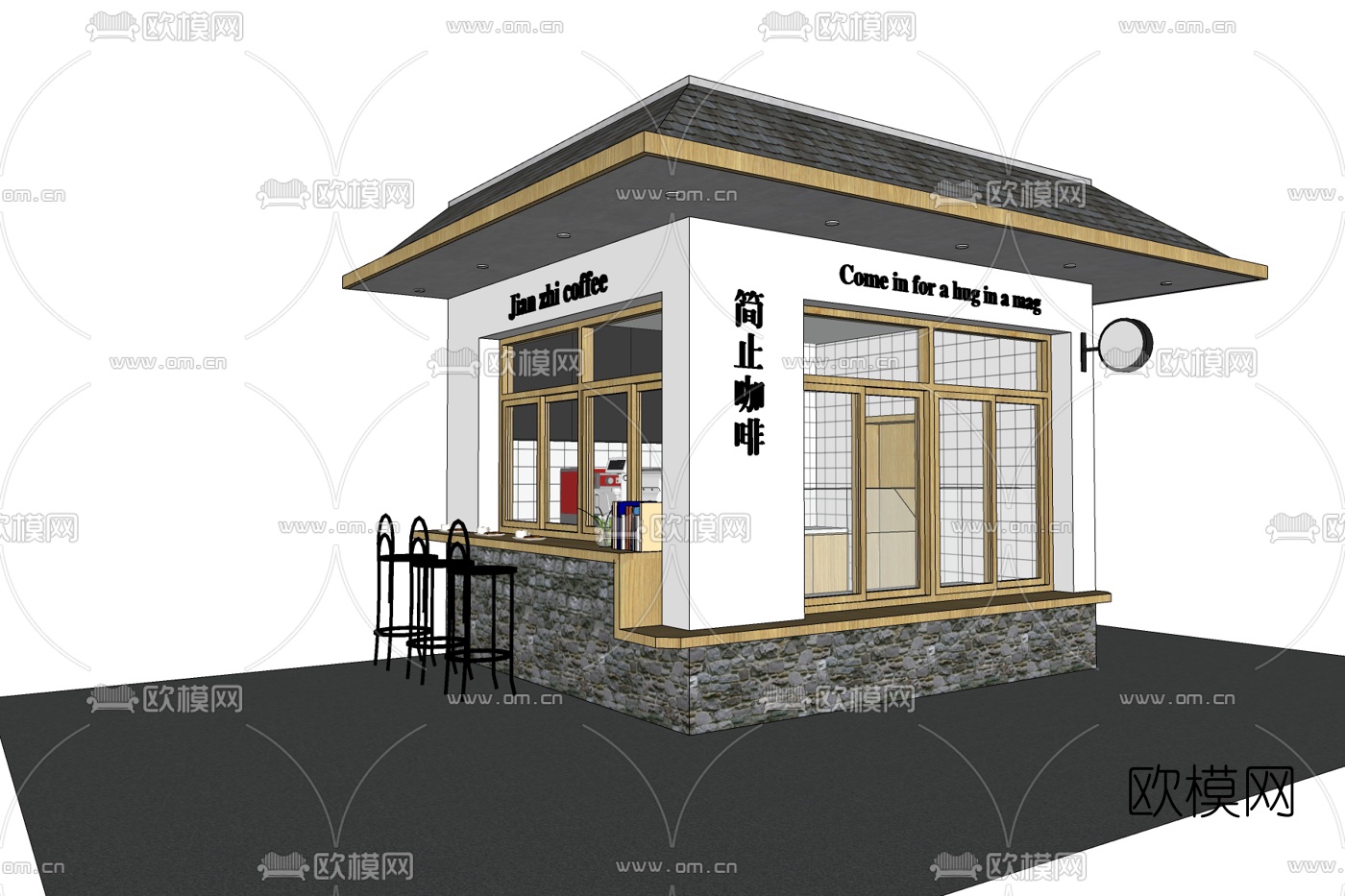 现代咖啡厅免费su模型下载