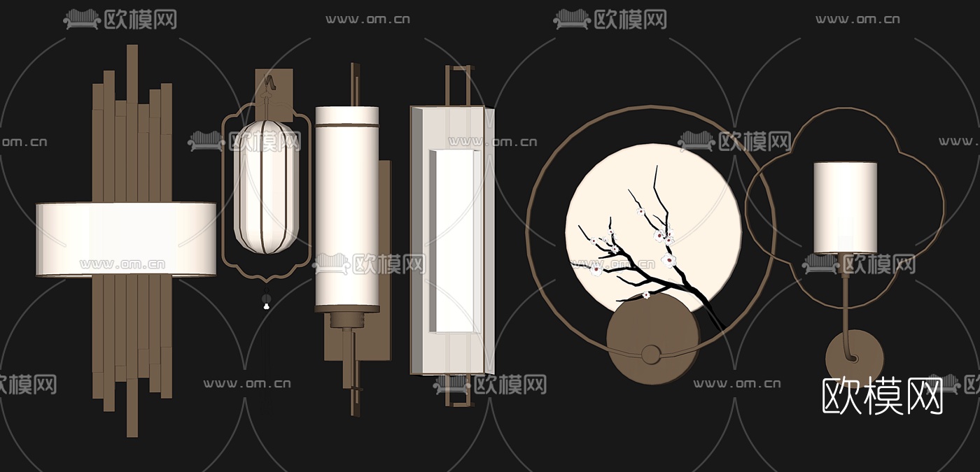 新中式金属壁灯su模型下载（渲染图2）