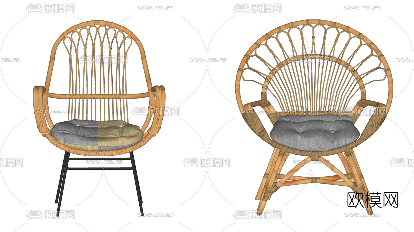新中式藤编休闲椅su模型下载