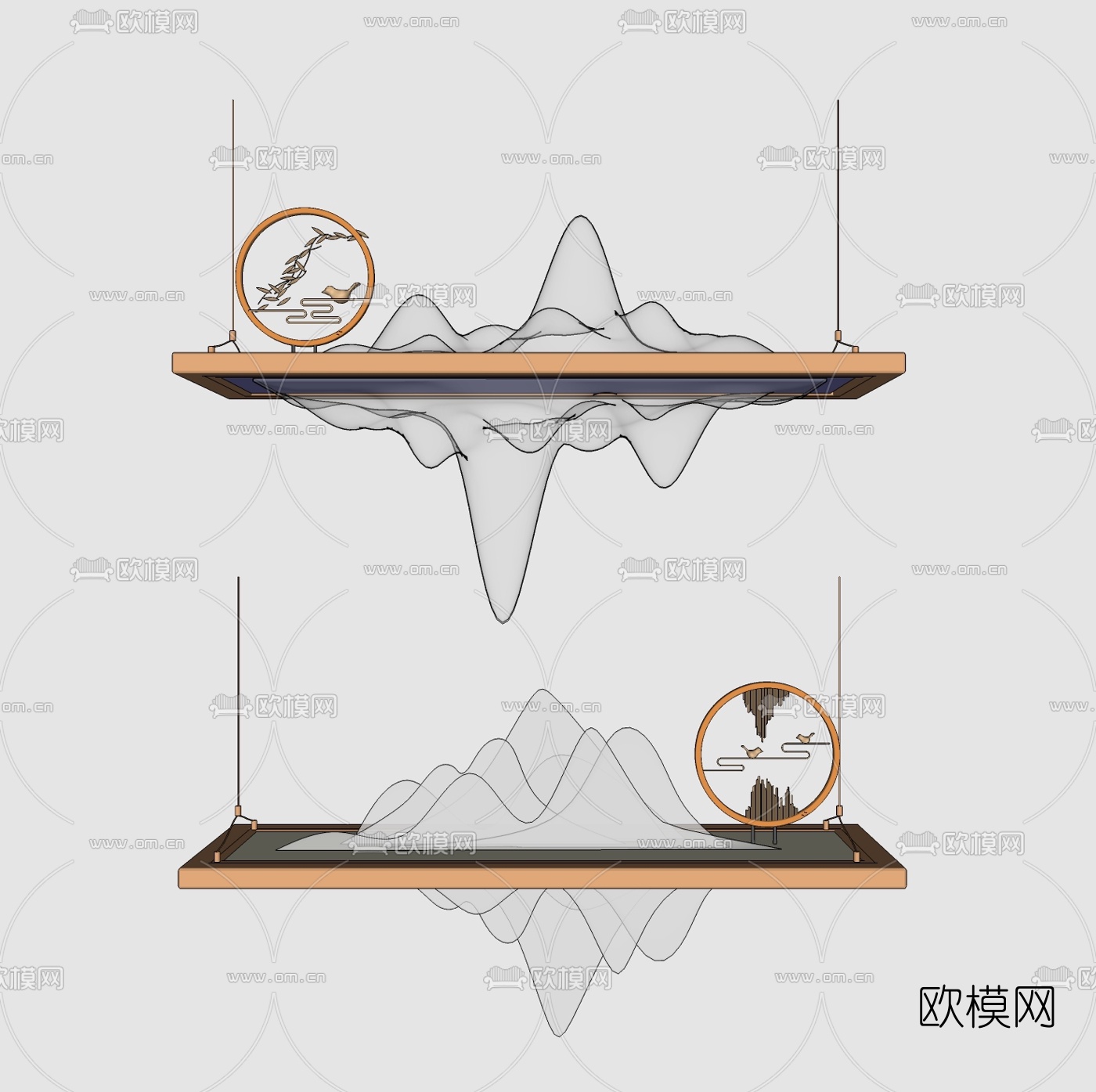 新中式山形装饰吊灯su模型下载