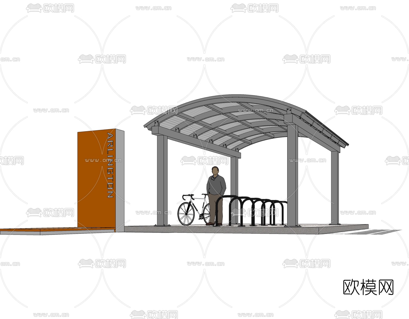 现代自行车棚免费su模型下载