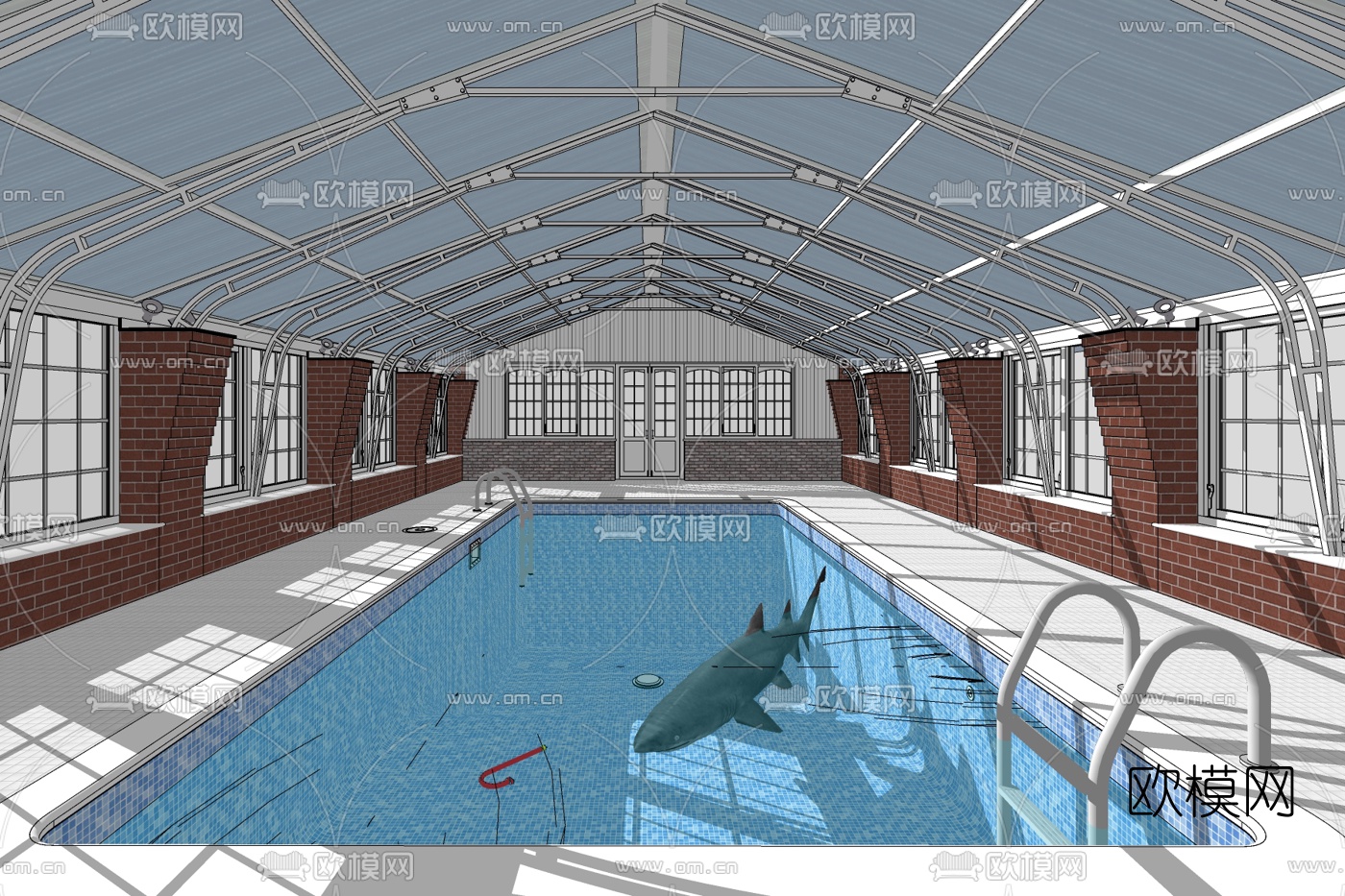 现代游泳池免费su模型下载