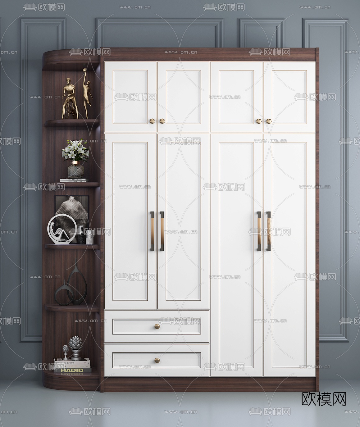 北欧多功能实木衣柜3d模型下载（渲染图3）