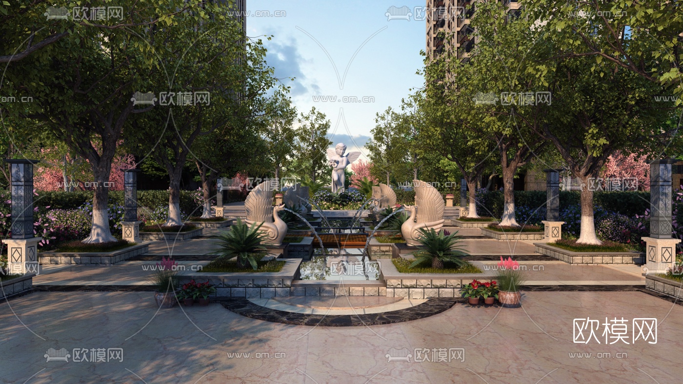 现代小区园林景观3d模型