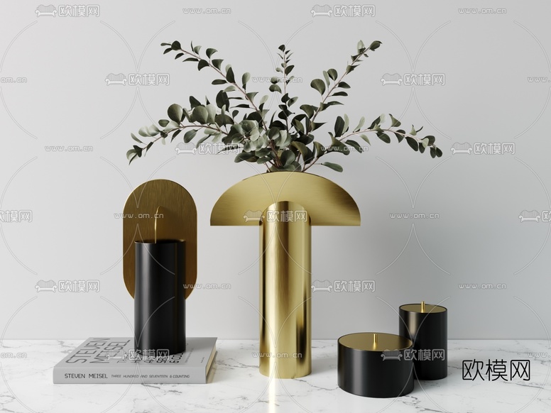 现代金属花瓶烛台摆件3d模型下载