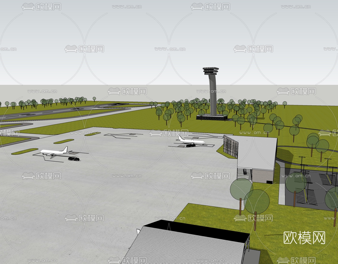现代飞机场免费su模型下载