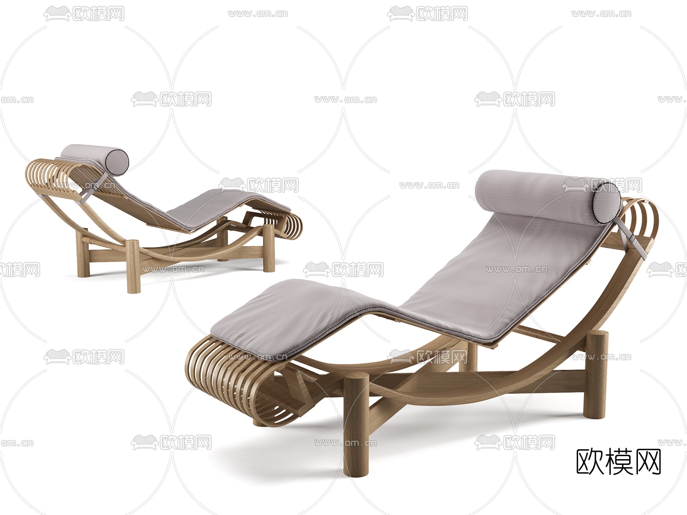 现代实木躺椅3d模型下载