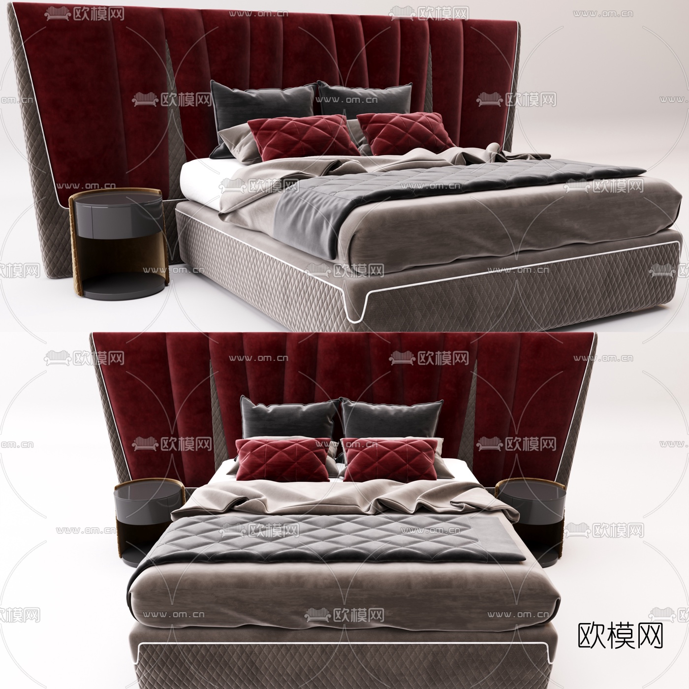 后现代绒布双人床3d模型