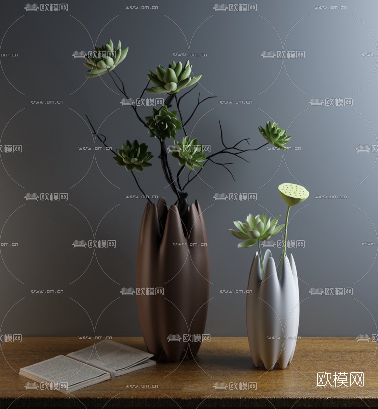 现代陶瓷花瓶花卉免费3d模型