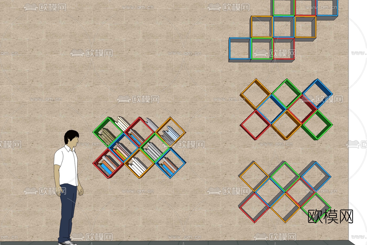 现代书柜壁柜免费su模型下载