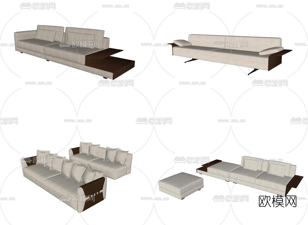 现代布艺多人沙发组合su模型下载