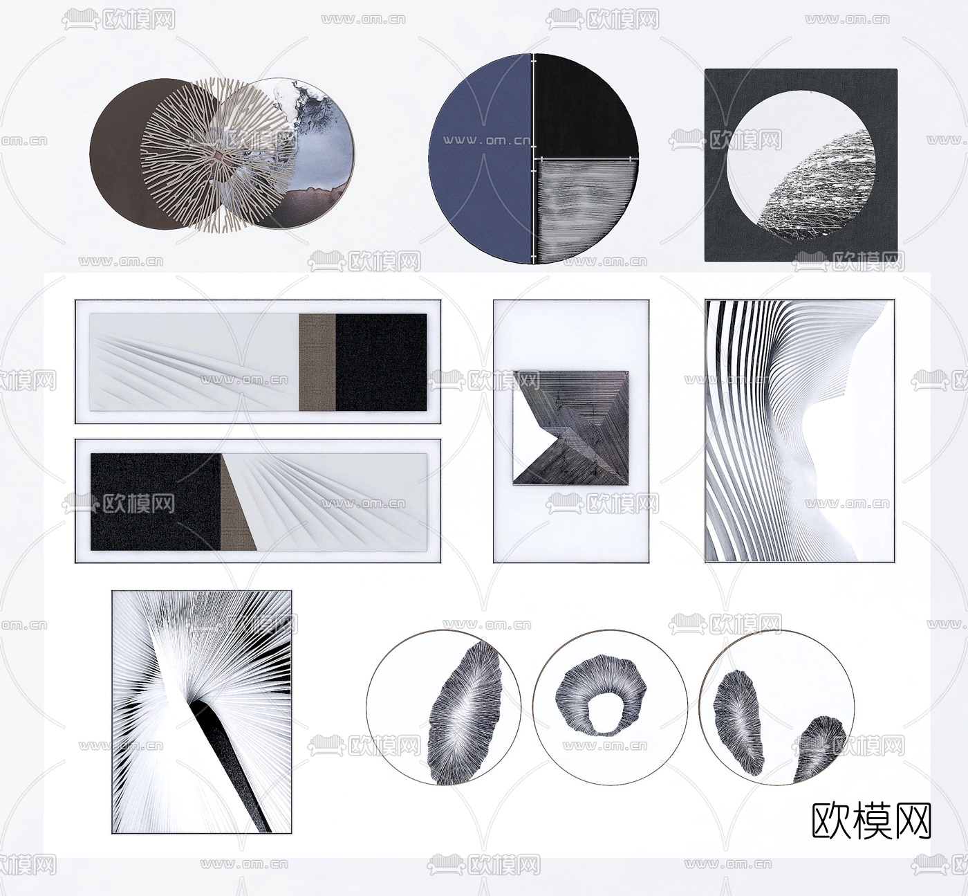 现代艺术线条挂画3d模型