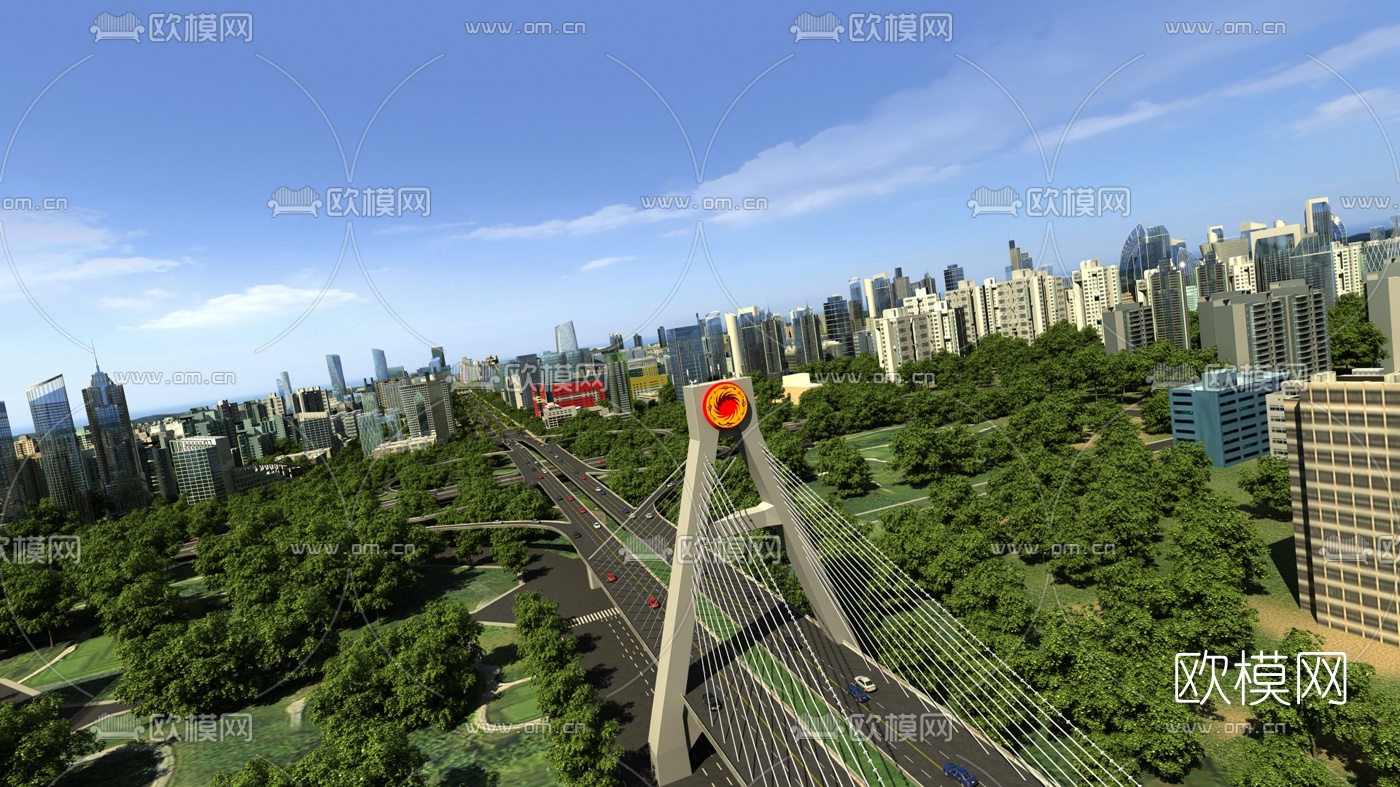 现代城市立交桥鸟瞰3d模型